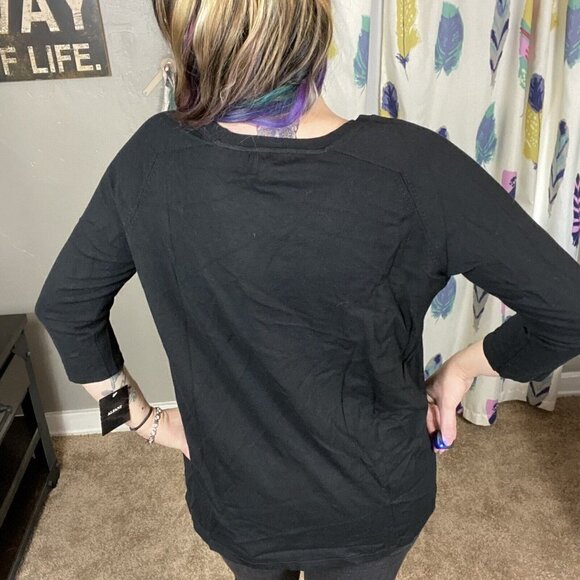 Alfani blue/green geometric mixed media 3/4 sleeve sweater. size medium - Picture 2 of 10